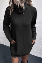 Load image into Gallery viewer, Turtleneck Raglan Sleeve Rib-Knit Dress with Pockets
