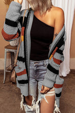 Load image into Gallery viewer, Striped Open Front Dropped Shoulder Longline Cardigan
