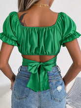 Load image into Gallery viewer, Square Neck Crisscross Flounce Sleeve Cropped Top

