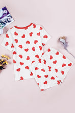 Load image into Gallery viewer, Heart Print Tee and Drawstring Shorts Loungewear Set
