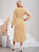 Load image into Gallery viewer, Striped Notched Neck Curved Hem Long Sleeve Dress
