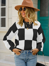 Load image into Gallery viewer, Checkered Dropped Shoulder Knit Pullover
