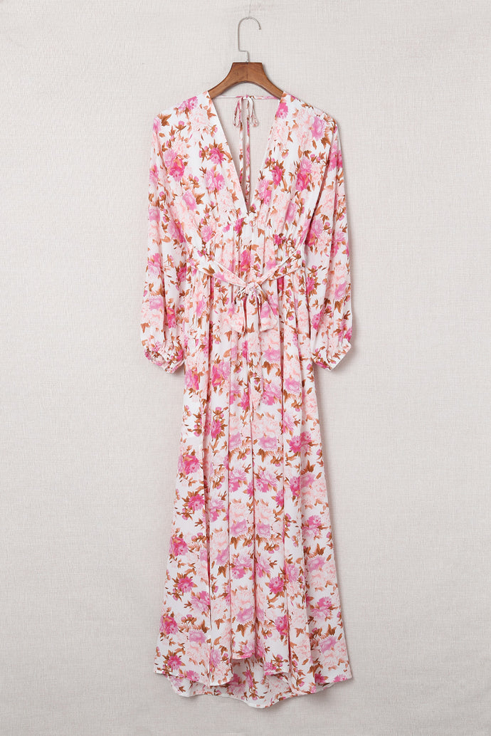 Floral Belted Empire Waist Maxi Dress