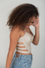 Load image into Gallery viewer, SHOPIRISBASIC Ready to Go Faux Leather Strappy Bustier Crop Top in Oyster
