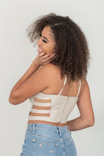 Load image into Gallery viewer, SHOPIRISBASIC Ready to Go Faux Leather Strappy Bustier Crop Top in Oyster
