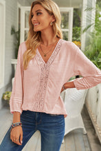 Load image into Gallery viewer, Swiss Dot Three-Quarter Sleeve Spliced Lace Blouse

