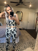 Load image into Gallery viewer, NATURAL Color Athletic Leggings w/ BLACK Silhouette Floral Details| DIBS 242
