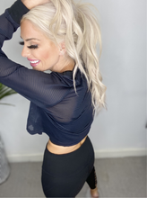 Load image into Gallery viewer, Sheer Stripe Long Sleeve Crop Top In BLACK Mono B  | DIBS 308
