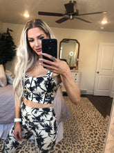 Load image into Gallery viewer, NATURAL Color Athletic Leggings w/ BLACK Silhouette Floral Details| DIBS 242
