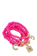 Multiple Charm Beads Stretchable Bracelet | DIBS 499 PINK OR SILVER