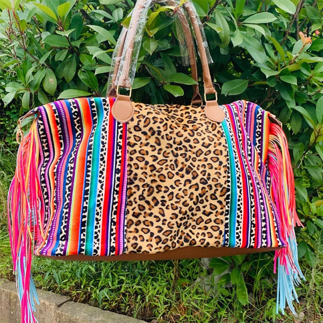 Fashion European and American tassel printed weekend bag