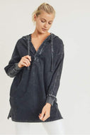 Longline Mineral-Washed V-Neck Pullover DIBS 126